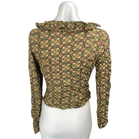 Lost + Wander Multicolor Floral Ruffle Puff Sleeve Tie Front Crop Blouse Top S - Picture 2 of 3